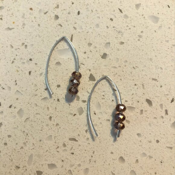 Handmade Wire Earrings with Purple Crystal Beads - Picture 1 of 2
